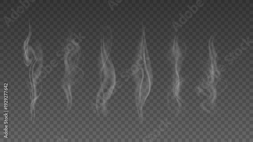 Smoke isolated on transparent background. Vector fog, vapor set.	