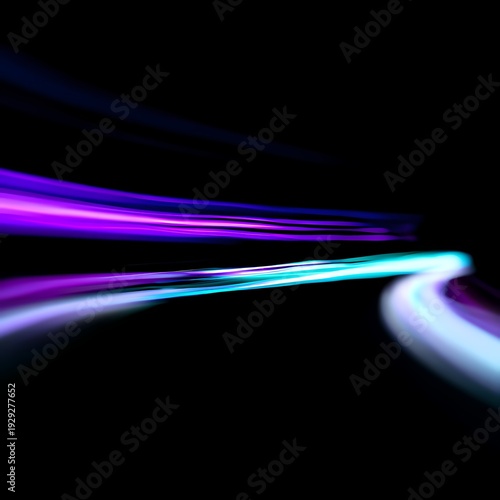Abstract Neon Light Trails Motion Blur on Black Background