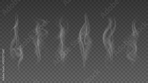 Smoke isolated on transparent background. Vector fog, vapor set.	