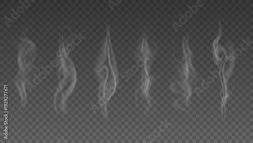 Smoke isolated on transparent background. Vector fog, vapor set.	