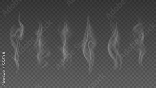 Smoke isolated on transparent background. Vector fog, vapor set.	