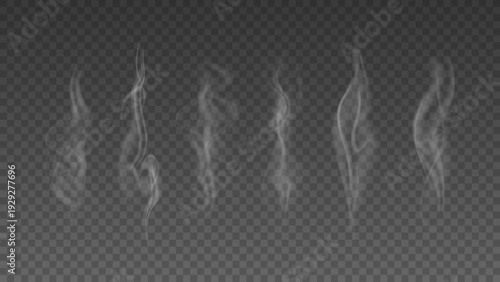 Smoke isolated on transparent background. Vector fog, vapor set.	