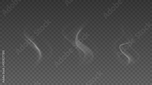 Smoke isolated on transparent background. Vector fog, vapor set.	