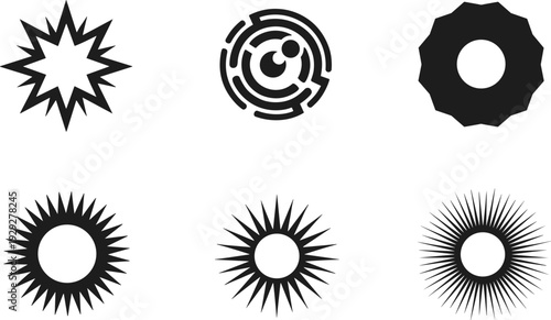 Collection of abstract geometric shapes and symbols on a white background