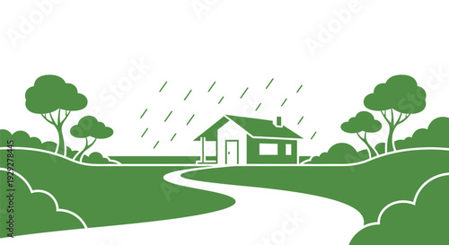 Simple Green House Illustration with Path.