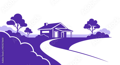 Simple House Illustration with Road and Trees.