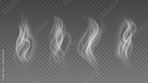 Smoke isolated on transparent background. Vector fog, vapor set.	