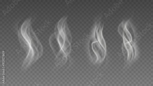 Smoke isolated on transparent background. Vector fog, vapor set.	