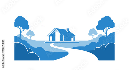 Simple House Illustration with Trees and Pathway.