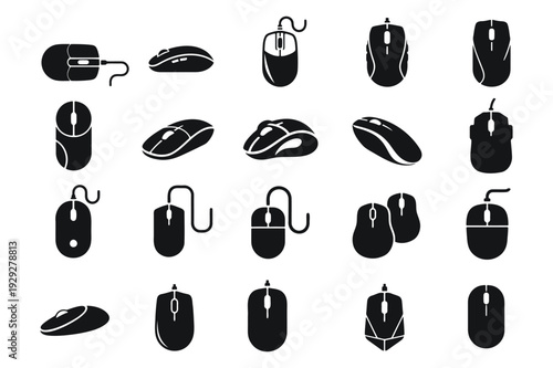 wired computer mouse icon silhouette vector illustration isolated