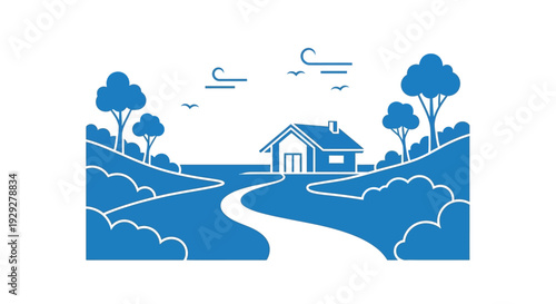 Simple House Illustration with Trees and Path.
