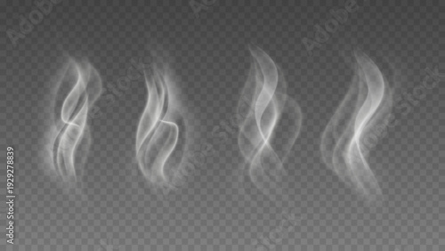 Smoke isolated on transparent background. Vector fog, vapor set.	