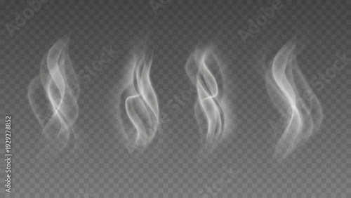 Smoke isolated on transparent background. Vector fog, vapor set.	