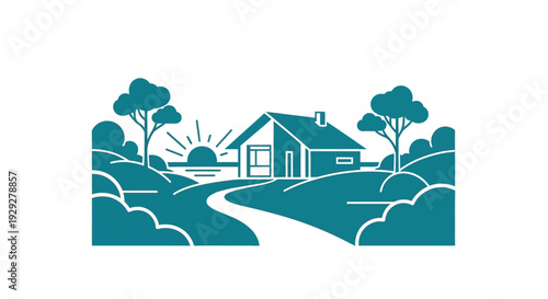 Simple House Illustration with Trees and Pathway.
