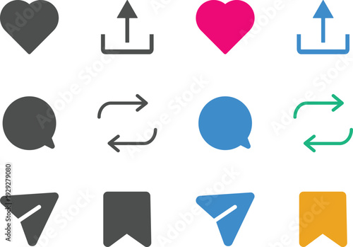 like icon, reply, repost, save, share icon - social media notification like comment, share icons. Social network post reactions collection set. Notification icon set including symbols of like, comment