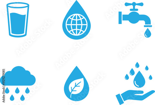 Water conservation and management icons