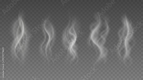 Smoke isolated on transparent background. Vector fog, vapor set.	