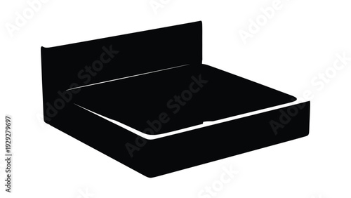 Simple black and white silhouette icon representing a modern bed or sleeping furniture piece perfect for minimalist design concepts.