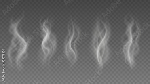 Smoke isolated on transparent background. Vector fog, vapor set.	