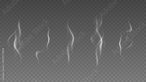 Smoke isolated on transparent background. Vector fog, vapor set.	