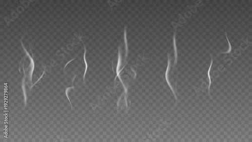 Smoke isolated on transparent background. Vector fog, vapor set.	