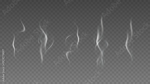 Smoke isolated on transparent background. Vector fog, vapor set.	