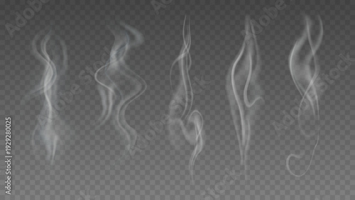 Smoke isolated on transparent background. Vector fog, vapor set.	