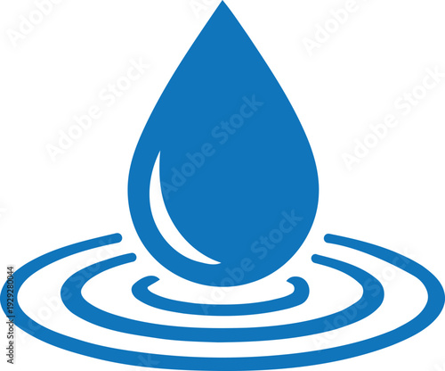 A blue water droplet icon with ripples on a white background
