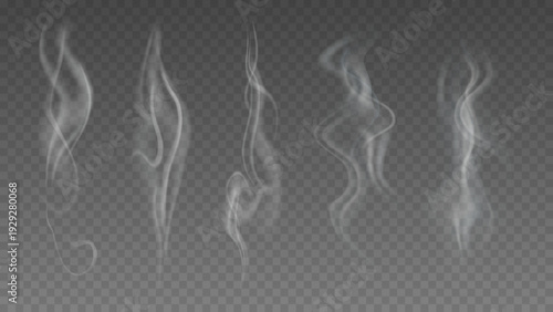 Smoke isolated on transparent background. Vector fog, vapor set.	