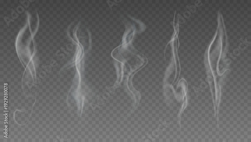 Smoke isolated on transparent background. Vector fog, vapor set.	
