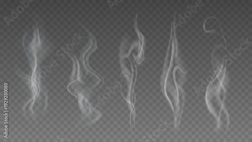 Smoke isolated on transparent background. Vector fog, vapor set.	