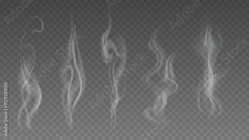 Smoke isolated on transparent background. Vector fog, vapor set.	