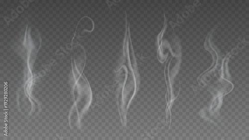 Smoke isolated on transparent background. Vector fog, vapor set.	