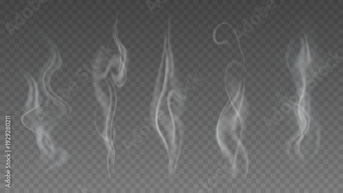 Smoke isolated on transparent background. Vector fog, vapor set.	