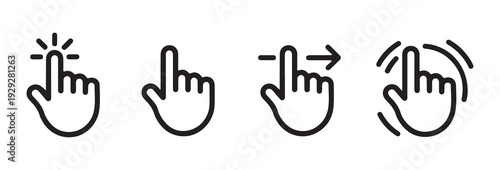 Clicking hand gesture icons set, illustrating various interaction types for user interfaces