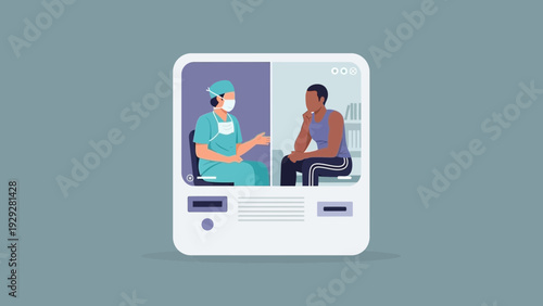Medical consultation scene between healthcare professional and patient in a clinical setting viewed from a straightforward perspective