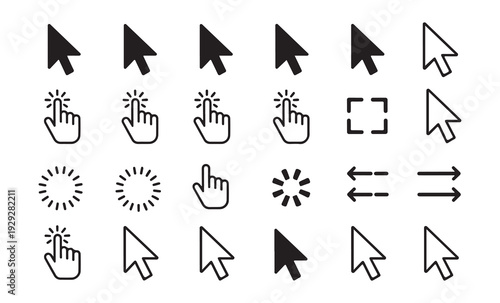 Set of computer mouse pointers and hand cursors for web and application interface design in vector format