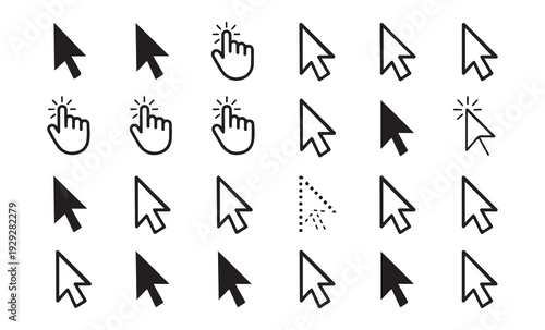 Set of computer mouse pointers and hand cursors for web and application interface in vector illustration