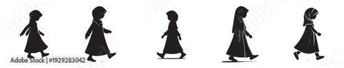 vector silhouette of a Muslim daughter walking to mosque side view