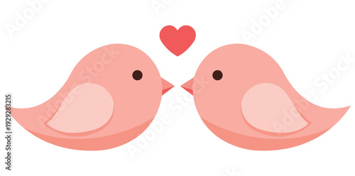 Romantic Birds in Love: Two delicate birds, with soft pastel hues and endearing expressions, share a moment of tender affection, symbolized by a heart above.