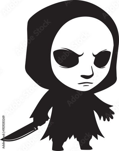 Cartoon Style Chibi Masked Horror Villain Isolated Vector Illustration