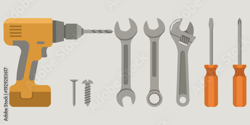 Tools of the Trade: A collection of essential hand tools arranged in a tidy row, perfect for any handyman's toolkit or construction project.