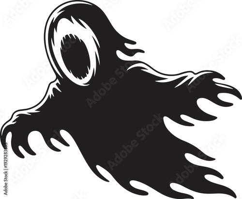 Black ghostly figure with eye and outstretched arms
