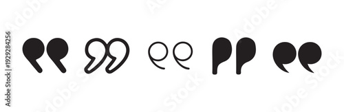 Various black quotation mark symbols in different styles for graphic design and web elements