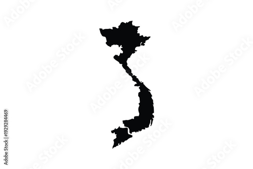 A black silhouette depicting the geographical shape of vietnam