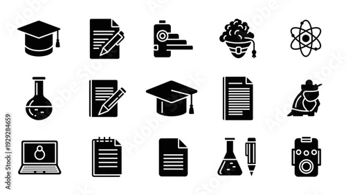 Education and Science Glyph Icon Set – Solid Academic and Research Symbols Collection