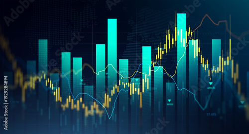Bild auf Leinwand Financial data charts with glowing stock market graphs