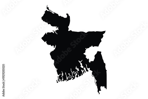Black silhouette outlines the geographical shape of bangladesh on white