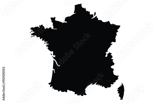 A stark silhouette of france showcasing its distinctive geographical shape