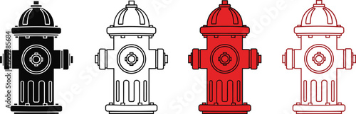 Four different colored hydrant fire hydrant black white